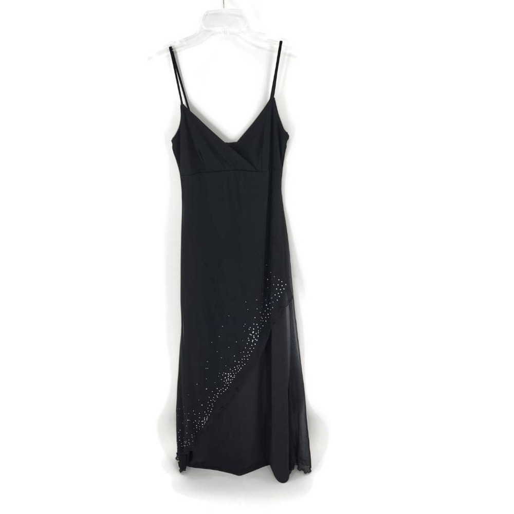 Candy Rocket Womens Gown Dress Black Maxi Lined V Neck Sleeveless Bling USA M